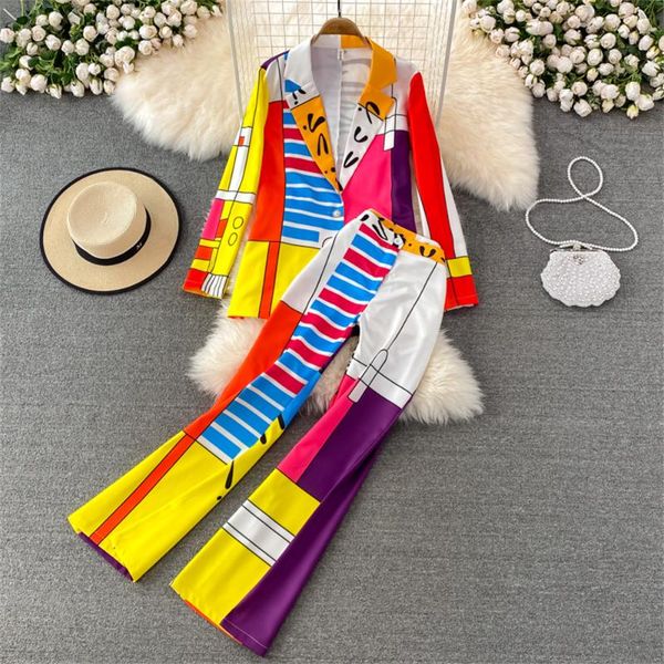 women's two piece pants spring autumn fashion suit color contrast printing tailored collar high waist trousers set, White
women's two piece pants spring autumn fashion suit color contrast printing tailored collar high waist trousers set, White