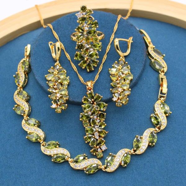 earrings & necklace 2021 olive green semi-precious gold color jewelry sets for women bracelet ring party birthday gift, Silver
earrings & necklace 2021 olive green semi-precious gold color jewelry sets for women bracelet ring party birthday gift, Silver