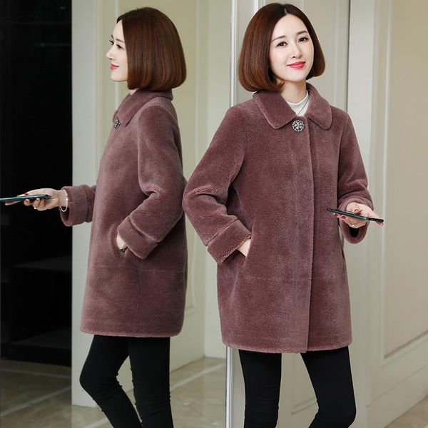 women's fur & faux 2021 mom's granular fleece wool coat medium length large sheep sheared loose and thick, Black
women's fur & faux 2021 mom's granular fleece wool coat medium length large sheep sheared loose and thick, Black