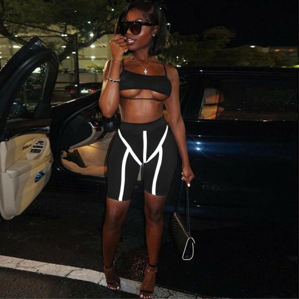 women's shorts women reflective stripe casual gym cycling biker sport running tight luminous sports, White;black
women's shorts women reflective stripe casual gym cycling biker sport running tight luminous sports, White;black