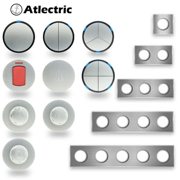 smart home control atlectric wall light switch gray brushed panel led indicator 1/2/3 gang 1/2 way 20a function key only diy combinatio