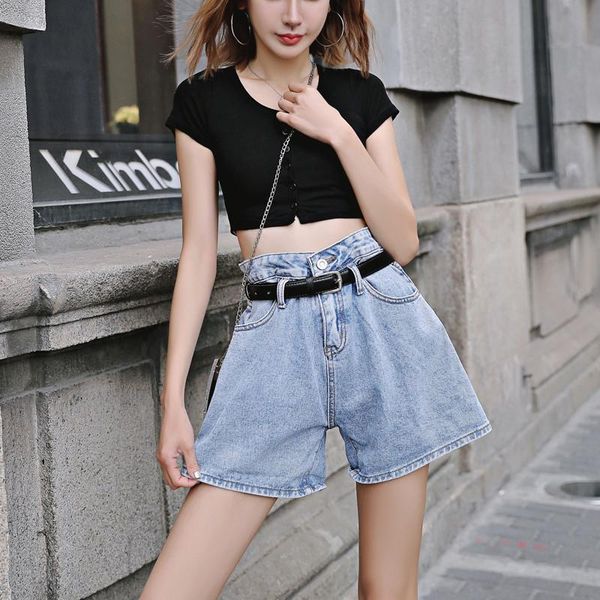 women's shorts summer fashion street high waist solid color wide leg denim for women, all-match thin women, White;black
women's shorts summer fashion street high waist solid color wide leg denim for women, all-match thin women, White;black