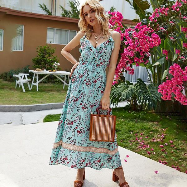 women sweet dress v neck spaghetti strap bohemian ruffles high waist large hem dresses casual, Black;gray
women sweet dress v neck spaghetti strap bohemian ruffles high waist large hem dresses casual, Black;gray