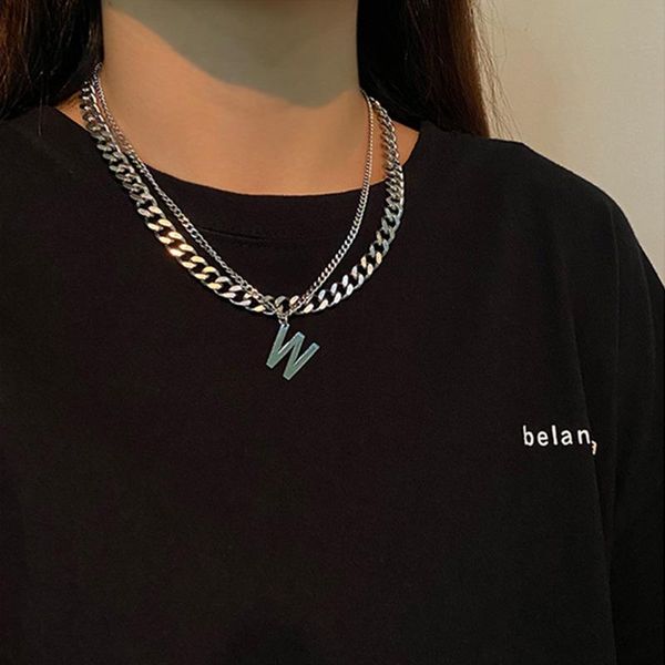 pendant necklaces punk multilayer titanium steel thick chain necklace women's fashion letter w simple couples jewelry party gifts, Silver
pendant necklaces punk multilayer titanium steel thick chain necklace women's fashion letter w simple couples jewelry party gifts, Silver