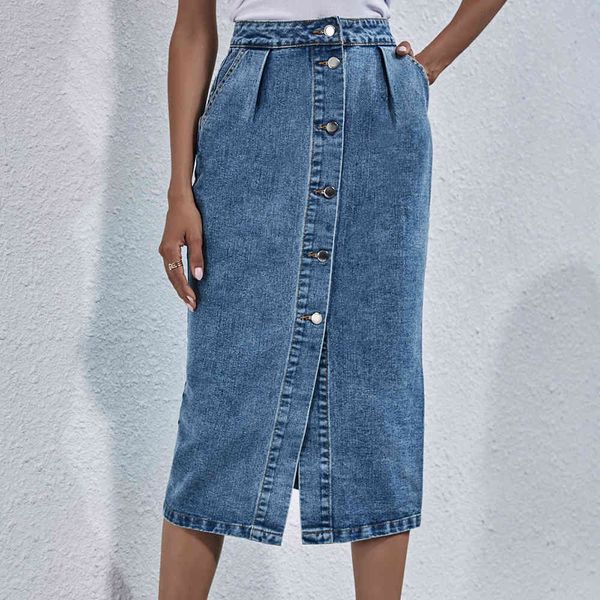 skirt blue denim midi skirt 2021 summer women high waisted button up with pockets ladies washed vintage streetwear slit jean skirts tsjm, Black
skirt blue denim midi skirt 2021 summer women high waisted button up with pockets ladies washed vintage streetwear slit jean skirts tsjm, Black