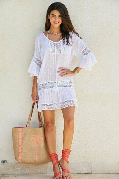 women's t-shirt women hollow out crochet bathing suit bikini swimwear cover up beach dress three quarter summer v neck, White
women's t-shirt women hollow out crochet bathing suit bikini swimwear cover up beach dress three quarter summer v neck, White