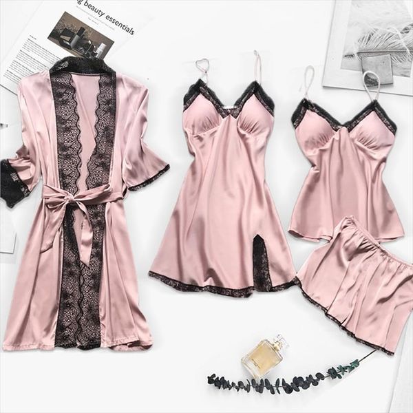 robe gown sets women sleepwear soft pijama homewear four pieces solid pijamas fashion sleep bride, Black;red
robe gown sets women sleepwear soft pijama homewear four pieces solid pijamas fashion sleep bride, Black;red