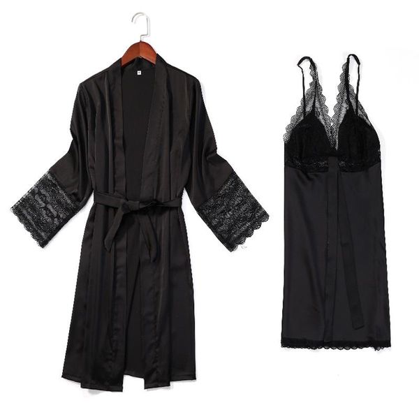 women's sleepwear black lace twinset robe set kimono bath gown women satin nightgown home clothes 2pcs nightdress intimate lingerie, Black;red
women's sleepwear black lace twinset robe set kimono bath gown women satin nightgown home clothes 2pcs nightdress intimate lingerie, Black;red