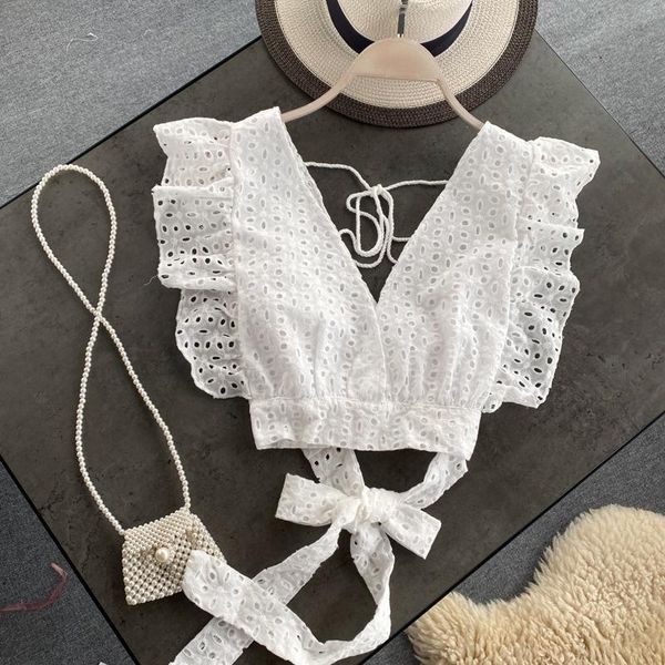 women's blouses & shirts summer hollow out crop v-neck lace-up bandage women elegant sleeveless backless ruffles white short
women's blouses & shirts summer hollow out crop v-neck lace-up bandage women elegant sleeveless backless ruffles white short