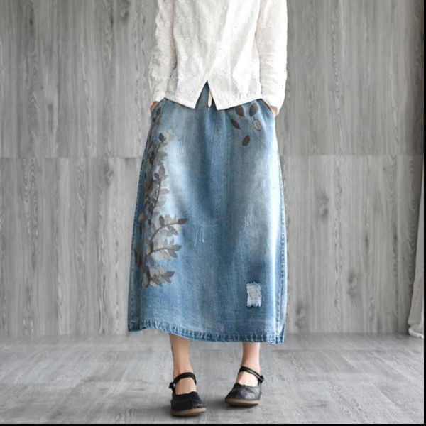 casual literary embroidery drawstring denim womens skirt spring summer loose wild a line long female, Black
casual literary embroidery drawstring denim womens skirt spring summer loose wild a line long female, Black