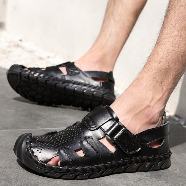 sandals men natural genuine leather soft sole casual shoes comfortable outdoor beach fashion summer men's slipper, Black
sandals men natural genuine leather soft sole casual shoes comfortable outdoor beach fashion summer men's slipper, Black