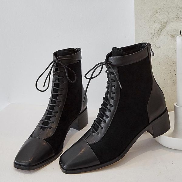boots women's genuine leather patchwork lace-up low heel ankle autumn short booties warm sheos women, Black
boots women's genuine leather patchwork lace-up low heel ankle autumn short booties warm sheos women, Black
