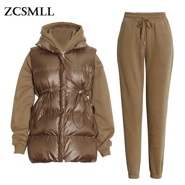 women's two piece pants zcsmll casual three suits for femal down vest coat long sleeve sweatshirt with high waist pant solid color set, White
women's two piece pants zcsmll casual three suits for femal down vest coat long sleeve sweatshirt with high waist pant solid color set, White