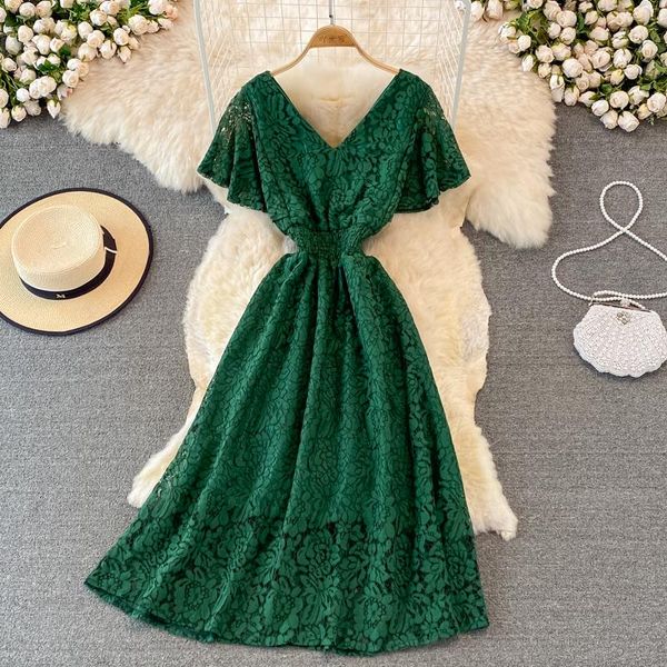 party dresses summer light luxury midi long v-neck cross dress high-waist ruffles sleeves large lace elegant women, White;black
party dresses summer light luxury midi long v-neck cross dress high-waist ruffles sleeves large lace elegant women, White;black
