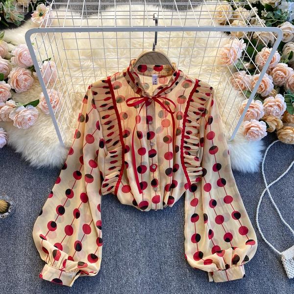 women's blouses & shirts 2021 spring chiffon blouse female pleated wood ear slim puff sleeve stand collar nlchysh color matching polka, White
women's blouses & shirts 2021 spring chiffon blouse female pleated wood ear slim puff sleeve stand collar nlchysh color matching polka, White