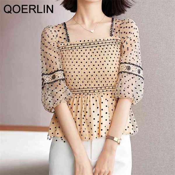 polka dot square collar mesh chiffon shirt women summer elastic slim short sleeve plus size hollow out blouse 210601, White
polka dot square collar mesh chiffon shirt women summer elastic slim short sleeve plus size hollow out blouse 210601, White