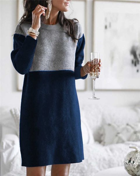 winter autumn and 2021 women's sweater net red splicing skirt loose large round neck long sleeve dress, Black;gray
winter autumn and 2021 women's sweater net red splicing skirt loose large round neck long sleeve dress, Black;gray