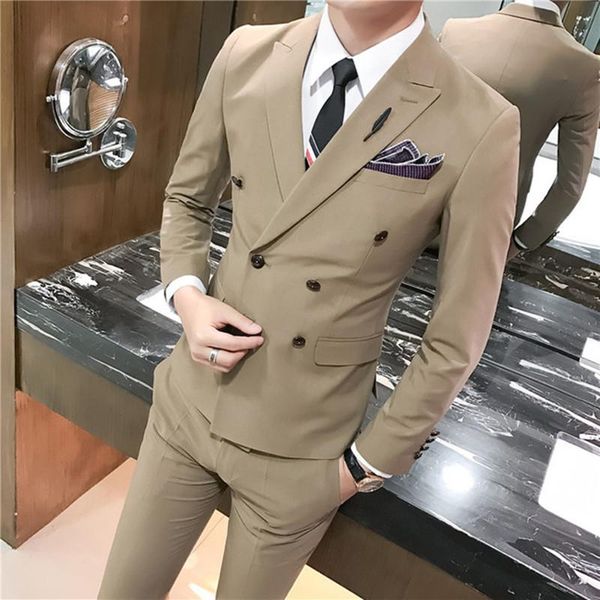 men's suits & blazers men suit double breasted 2 pieces coat set slim fashion business casual jacket british style wedding dress pants, White;black
men's suits & blazers men suit double breasted 2 pieces coat set slim fashion business casual jacket british style wedding dress pants, White;black