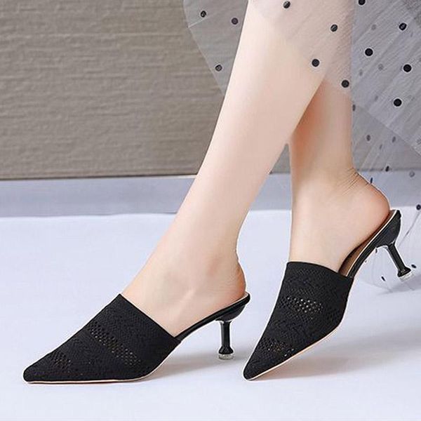 slippers 4 colors women kniting pointed toe high heels dress shoes hollow outs slides weave ladies thin heeled mules 9335c, Black
slippers 4 colors women kniting pointed toe high heels dress shoes hollow outs slides weave ladies thin heeled mules 9335c, Black