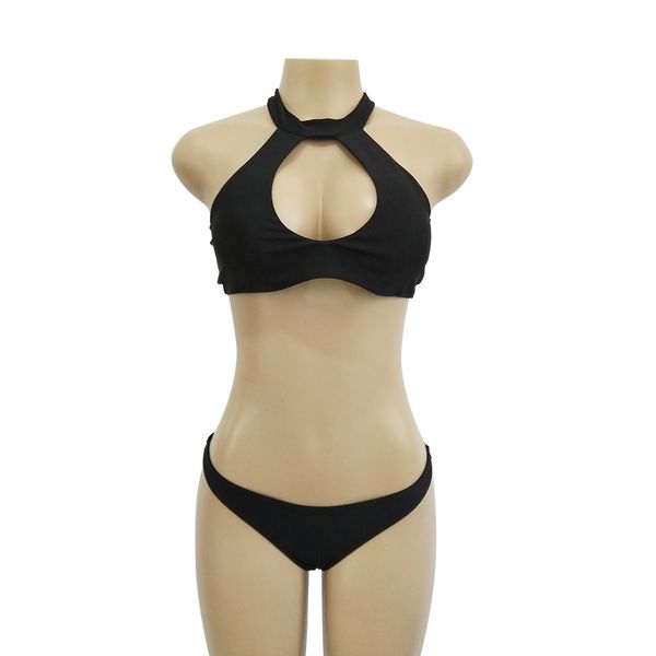 women halter neck summer seaside casual solid swimwear hollow out swimsuits two pieces backless monokini plus sizes, White;black
women halter neck summer seaside casual solid swimwear hollow out swimsuits two pieces backless monokini plus sizes, White;black