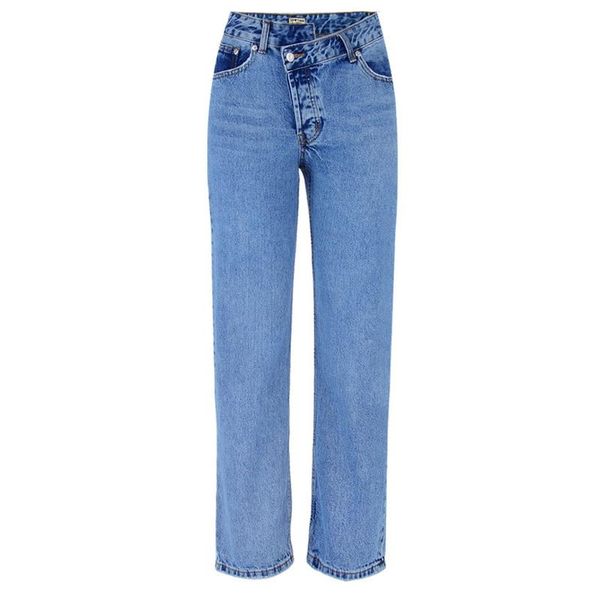 women's jeans straight high waist loose casual denim trousers with irregular height ins street, Blue
women's jeans straight high waist loose casual denim trousers with irregular height ins street, Blue