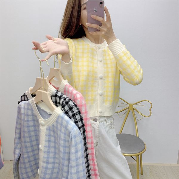 luxury women's ets 2021 autumn and winter gentle lattice white short high versatile knitted cardigan sweater coat women, Black;brown
luxury women's ets 2021 autumn and winter gentle lattice white short high versatile knitted cardigan sweater coat women, Black;brown