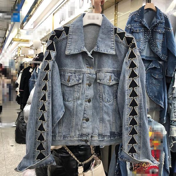 women's jackets 2021 spring autumn korean loose jeans coat woman heavy embroidery diamonds fashion short denim jacket jean outwear, Black;brown
women's jackets 2021 spring autumn korean loose jeans coat woman heavy embroidery diamonds fashion short denim jacket jean outwear, Black;brown