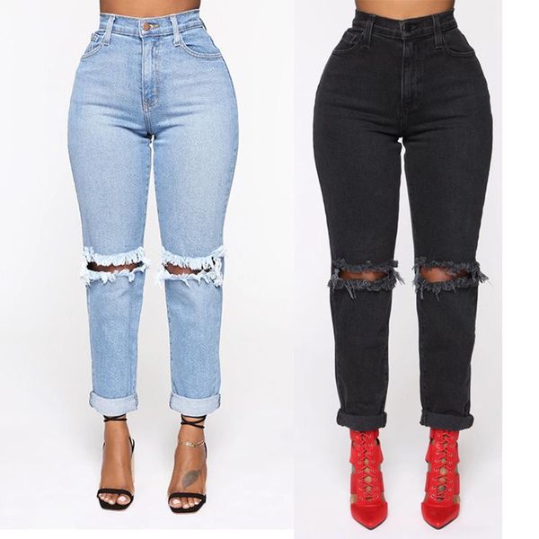 women jeans plus size high waist denim fashion knee hole torn edge pencil hip hop pants women's, Blue
women jeans plus size high waist denim fashion knee hole torn edge pencil hip hop pants women's, Blue