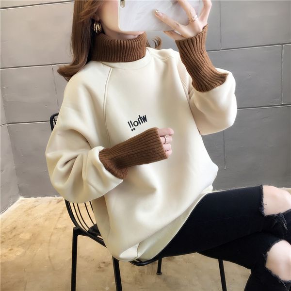 women's sweatershirts autumn winter sweater patchwork pullovers female loose long sleeve turtleneck fleece 210514, Black
women's sweatershirts autumn winter sweater patchwork pullovers female loose long sleeve turtleneck fleece 210514, Black