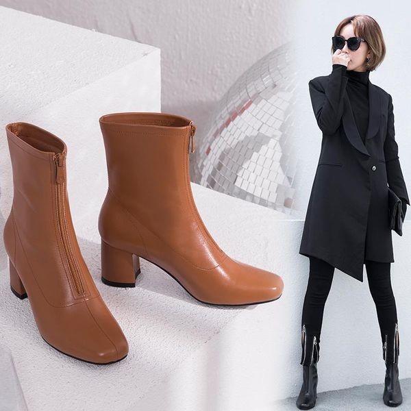 boots natural leather women ankle layer cowhide pigskin lining outdoor booties woman solid color front zip, Black
boots natural leather women ankle layer cowhide pigskin lining outdoor booties woman solid color front zip, Black