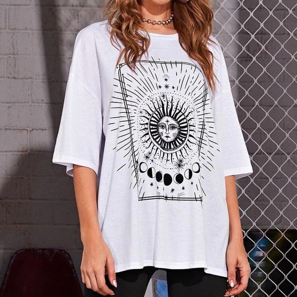 women's t-shirt ladies sun moon print casual short sleeve o-neck loose womens fashion clothing, White
women's t-shirt ladies sun moon print casual short sleeve o-neck loose womens fashion clothing, White