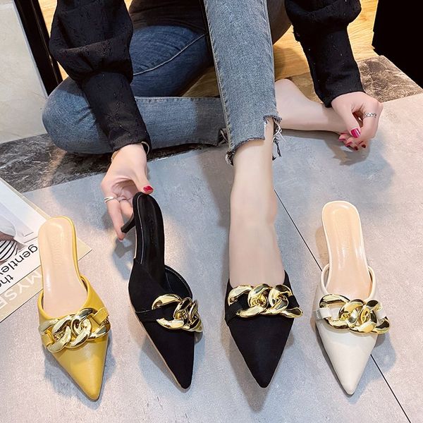 2021 fashion women high heels personalized chain design stiletto pointed office flat shoes solid color muller shoes women shoes, Black
2021 fashion women high heels personalized chain design stiletto pointed office flat shoes solid color muller shoes women shoes, Black
