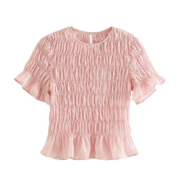 women's polos blouses women sweet fashion ruffed pleated cropped vintage o neck short sleeve female shirts chic, White
women's polos blouses women sweet fashion ruffed pleated cropped vintage o neck short sleeve female shirts chic, White