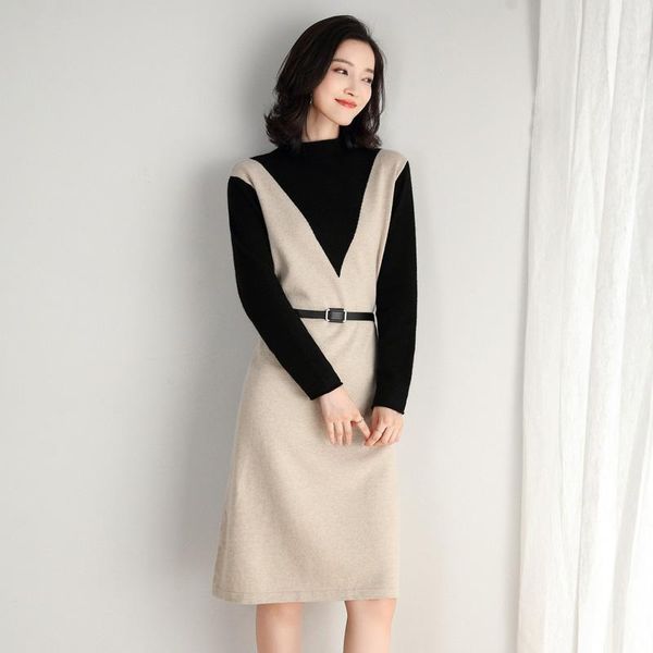 women's sweaters 2021 autumn sweater dress lady long patchwork color pullovers, White;black
women's sweaters 2021 autumn sweater dress lady long patchwork color pullovers, White;black