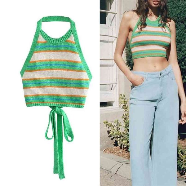 traf za crop woman green striped vest summer halter s knitted women backless sleeveless tank camis 210705, White
traf za crop woman green striped vest summer halter s knitted women backless sleeveless tank camis 210705, White