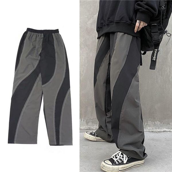 men's pants stitching hit color mopping korean casual fashion loose straight-leg men hip-hop trousers, Black
men's pants stitching hit color mopping korean casual fashion loose straight-leg men hip-hop trousers, Black