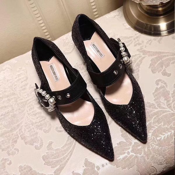 french girls' high heels super sequins single shoes pointed thin heel water drill buckle fairy dress, Black
french girls' high heels super sequins single shoes pointed thin heel water drill buckle fairy dress, Black