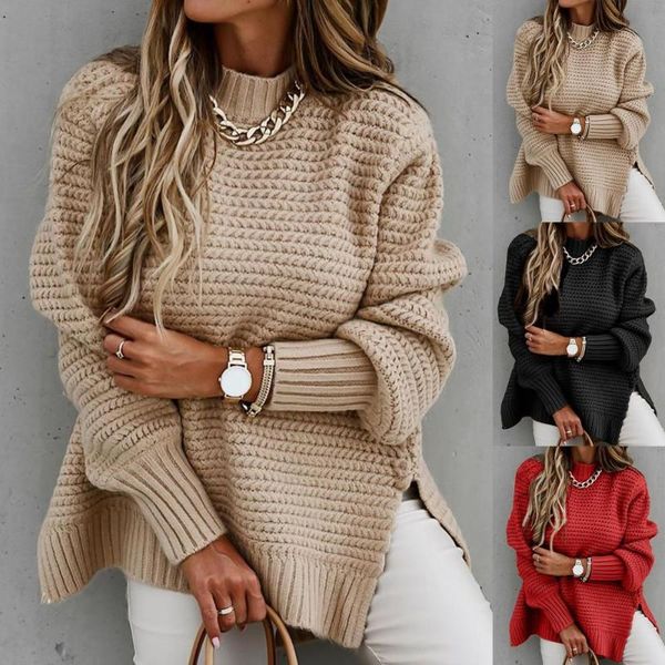 women's sweaters women autumn winter mock neck side split hem long puff sleeve sweater pullover, White;black
women's sweaters women autumn winter mock neck side split hem long puff sleeve sweater pullover, White;black