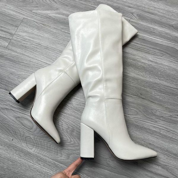 boots band designer faux leather women wide knee high pointed toe long chunky block heel beige black
boots band designer faux leather women wide knee high pointed toe long chunky block heel beige black