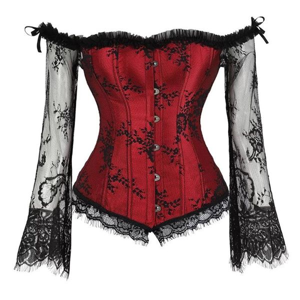 women's shapers corset bustier lingerie women with long lace sleeves renaissance plus size floral costumes burlesque red black whit, Black;white
women's shapers corset bustier lingerie women with long lace sleeves renaissance plus size floral costumes burlesque red black whit, Black;white
