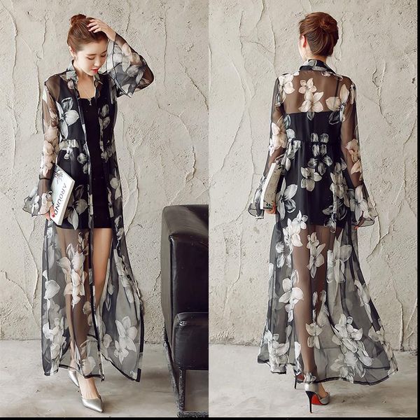 plus size thin flower women shirt printed chiffon cardigan maxi poncho summer fashion female long kimonos outwear coat, White
plus size thin flower women shirt printed chiffon cardigan maxi poncho summer fashion female long kimonos outwear coat, White