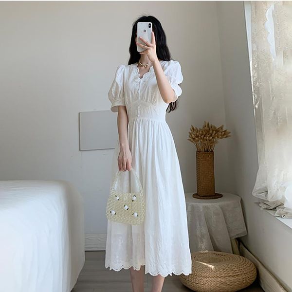 party dresses summer dress women white puff sleeve korean style temperament fairy vintage elegant french gentle wind robe femme, White;black
party dresses summer dress women white puff sleeve korean style temperament fairy vintage elegant french gentle wind robe femme, White;black