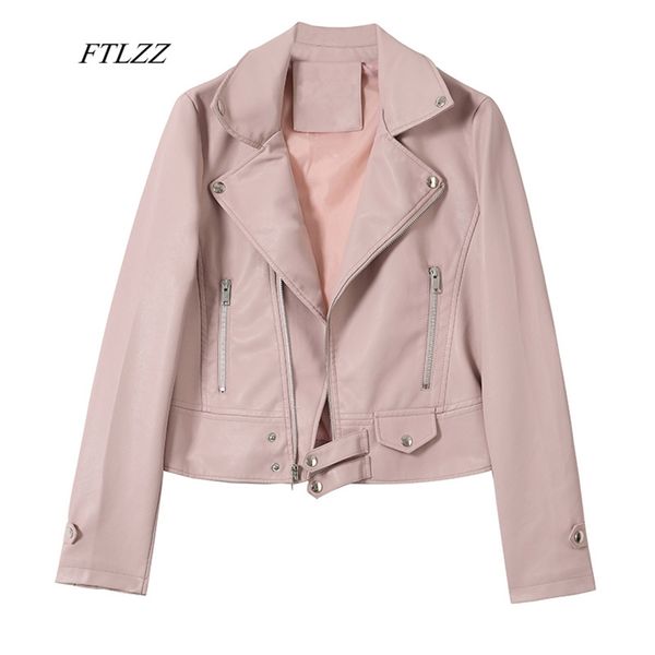 women faux soft leather pu jacket turndown collar rivet zipper motorcycle coats female pink black red outwear 210430
women faux soft leather pu jacket turndown collar rivet zipper motorcycle coats female pink black red outwear 210430