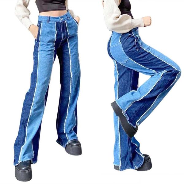 women wide leg jeans fall winter casual high waist color block patchwork loose fit denim pants ladies fashion long women's & capris, Black;white
women wide leg jeans fall winter casual high waist color block patchwork loose fit denim pants ladies fashion long women's & capris, Black;white