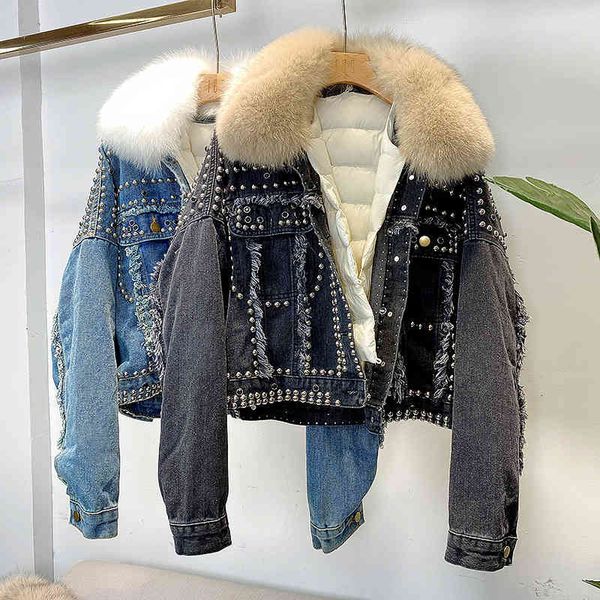 women's jackets janveny 90% white duck down jacket women thickness denim rivets coat puffer feather female parkas with real fu, Black;brown
women's jackets janveny 90% white duck down jacket women thickness denim rivets coat puffer feather female parkas with real fu, Black;brown