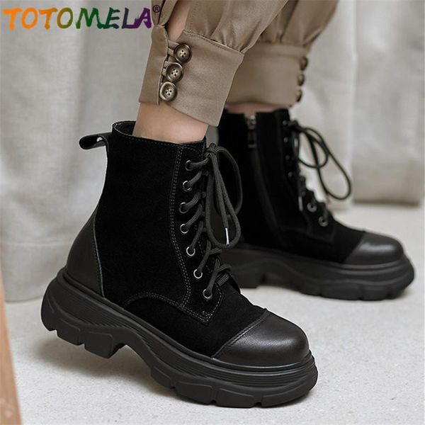 boots totomela 2021 suede leather +genuine ankle women casual shoes round toe lace up flat platform, Black
boots totomela 2021 suede leather +genuine ankle women casual shoes round toe lace up flat platform, Black