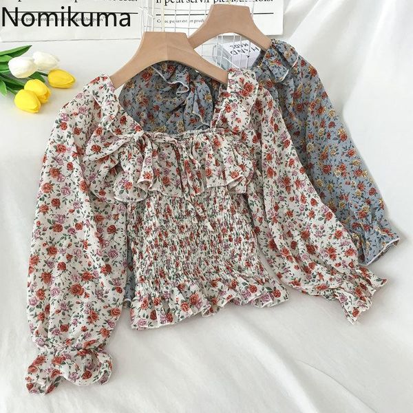 women's blouses & shirts nomikuma ruffles floral printed blouse women square collar long sleeve slim waist elegant fashion korean blus, White
women's blouses & shirts nomikuma ruffles floral printed blouse women square collar long sleeve slim waist elegant fashion korean blus, White