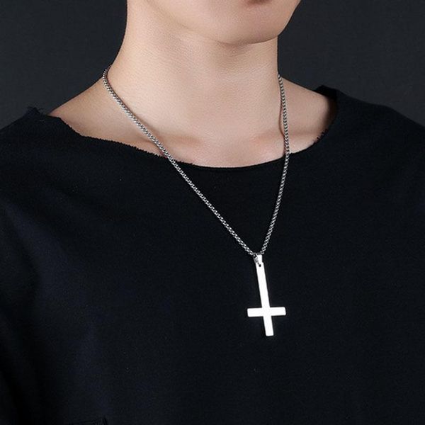 pendant necklaces men inverted cross necklace stainless steel chain link jewelry b88, Silver
pendant necklaces men inverted cross necklace stainless steel chain link jewelry b88, Silver