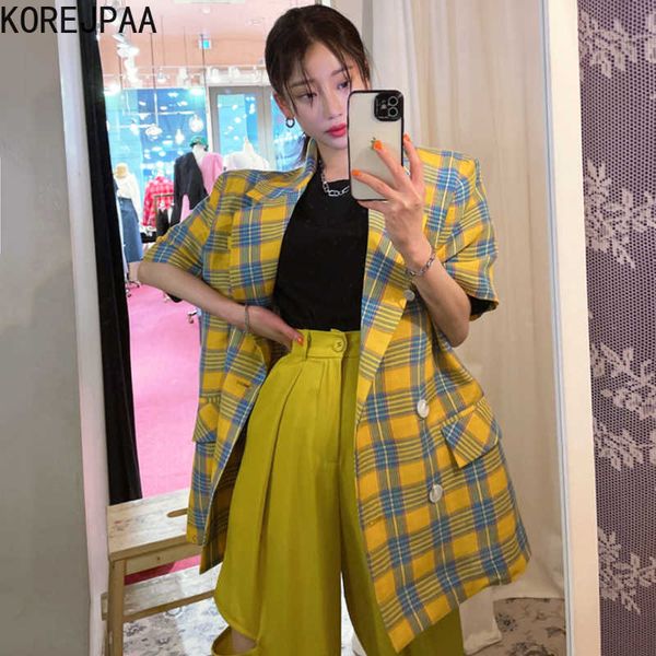 korejpaa women jackets summer korean chic ladies french retro lapel double-breasted loose short-sleeved plaid blazers 210526, White;black
korejpaa women jackets summer korean chic ladies french retro lapel double-breasted loose short-sleeved plaid blazers 210526, White;black