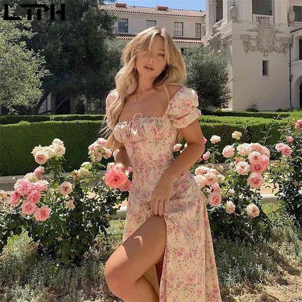 ltph french vintage puff sleeve floral long dresses square collar high waist split slim women dress spring autumn 210423, Black;red
ltph french vintage puff sleeve floral long dresses square collar high waist split slim women dress spring autumn 210423, Black;red